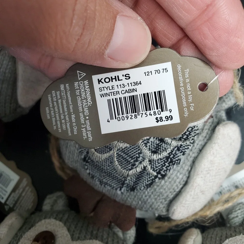 Gray Sweater Knit Owl Plush Ornaments Set Of 5 Stuffed 3.5